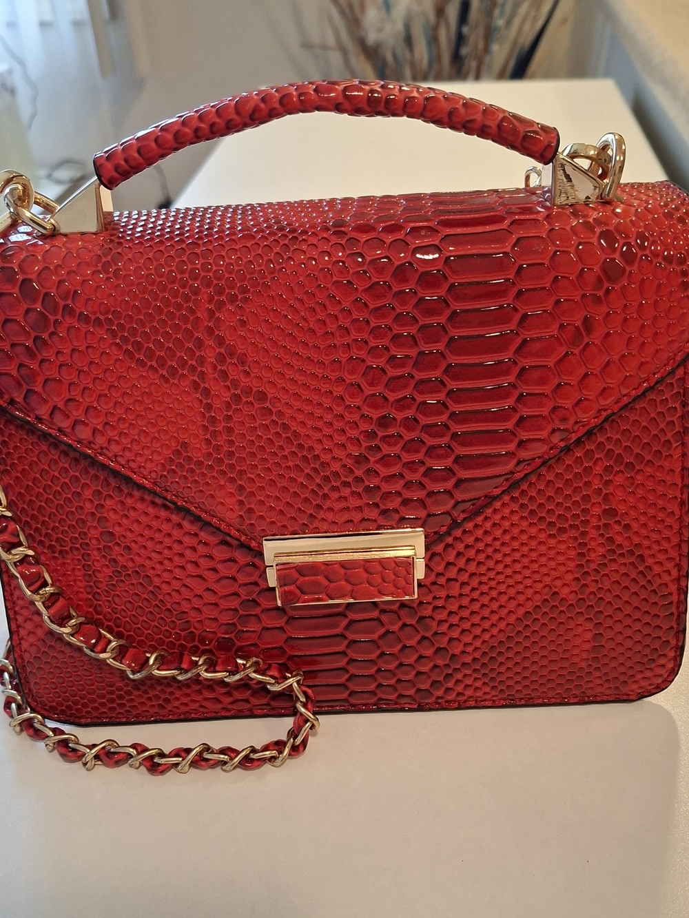 LISA ROBERTSON CROC EMBOSSED RED HANDBAG